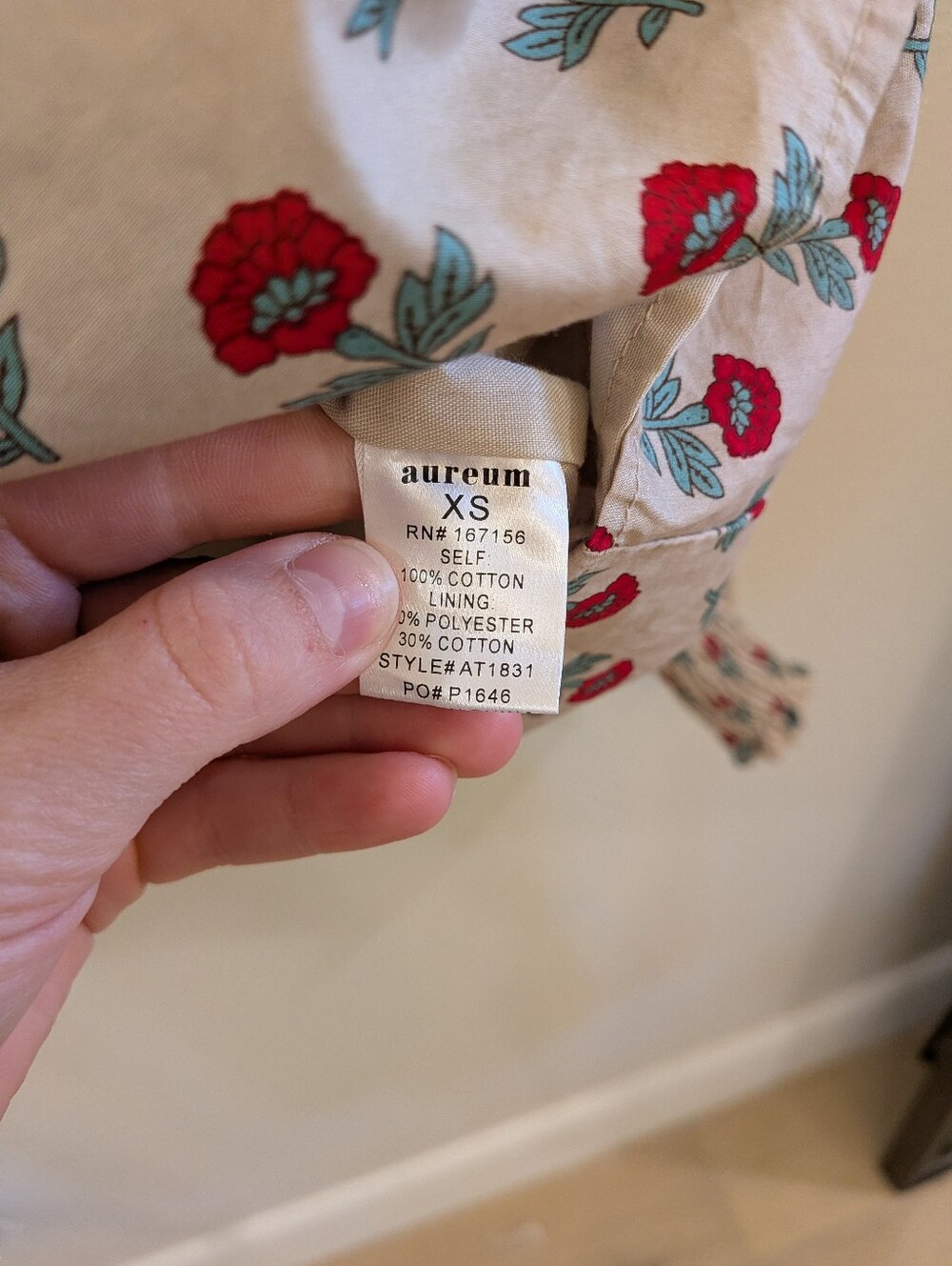 AUREUM Cream Blouse with Red Floral Print - Picture 5 of 7